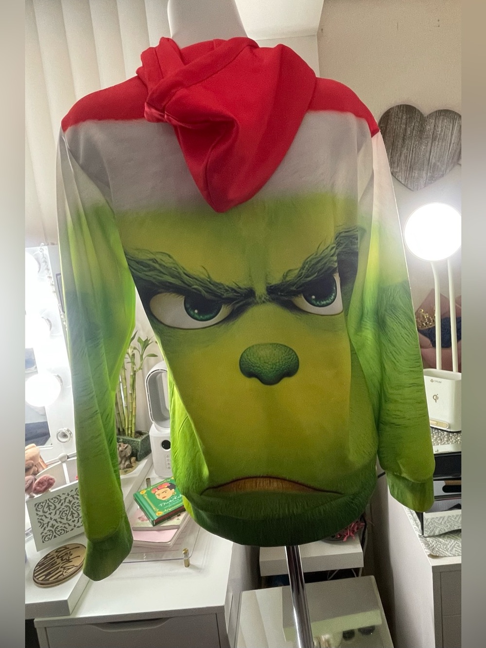 & Other Stories Red and Green Grinch Face Hoodie for Kids